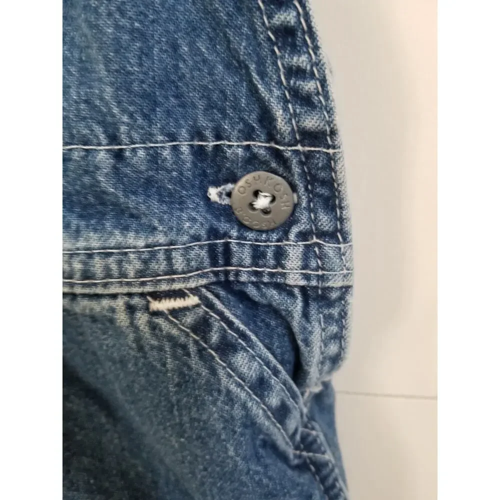 Vintage Osh Kosh B'Gosh Blue Denim Short Overalls 90's Y2K Sz L Toddler Vestbak